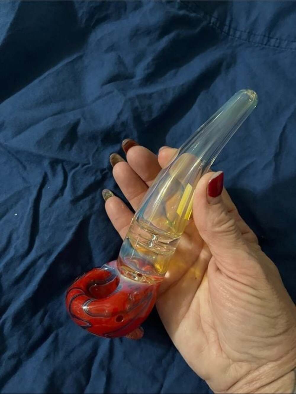 Red & Clear Color Changing Fumed Glass Hand Piece